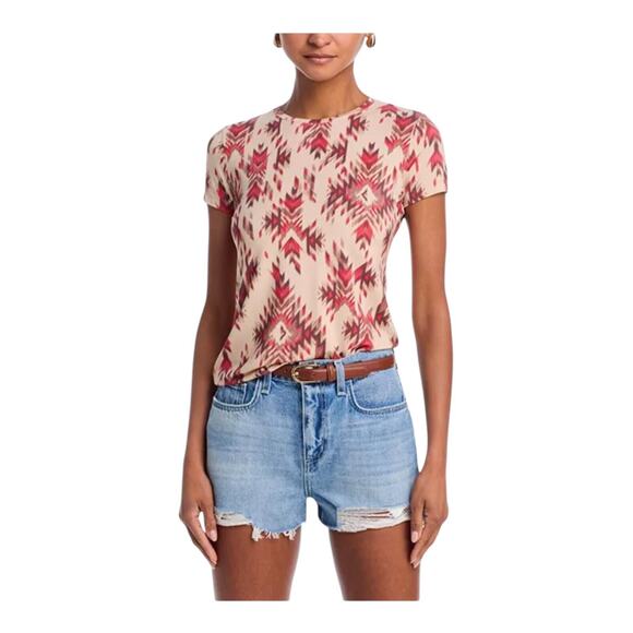 L’AGENCE Ressi Tan Multi Ganado Print Crew Neck Tee Shirt Petite Small NWT - Picture 1 of 15